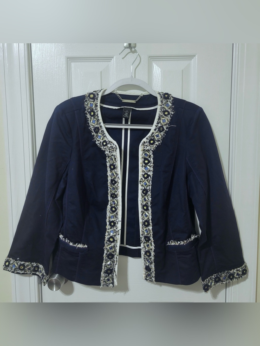 White House Black Market Navy Novelty Beaded Blazer - Size 16 (Great Condition)